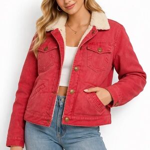True Religion Red Sherpa-Lined Denim y2k Jacket
